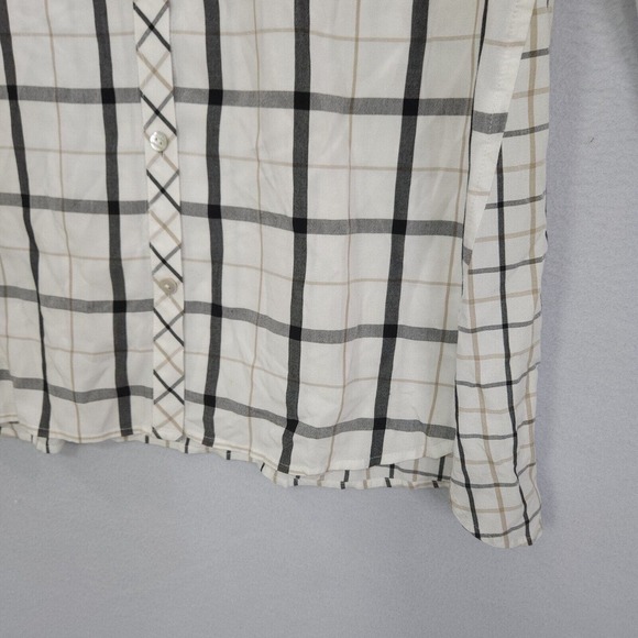 J Jill Top Tunic Women Ivory Large Long Sleeve Button Up Plaid Buttons Collared - Picture 3 of 15